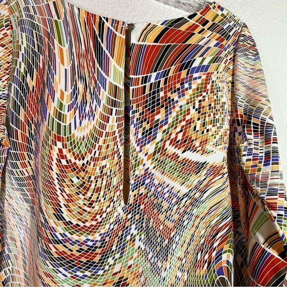 J Roberts Orange Mosaic 3/4 Sleeves Tyche Mini Shift‎ Dress Womens Size Medium - Picture 6 of 7